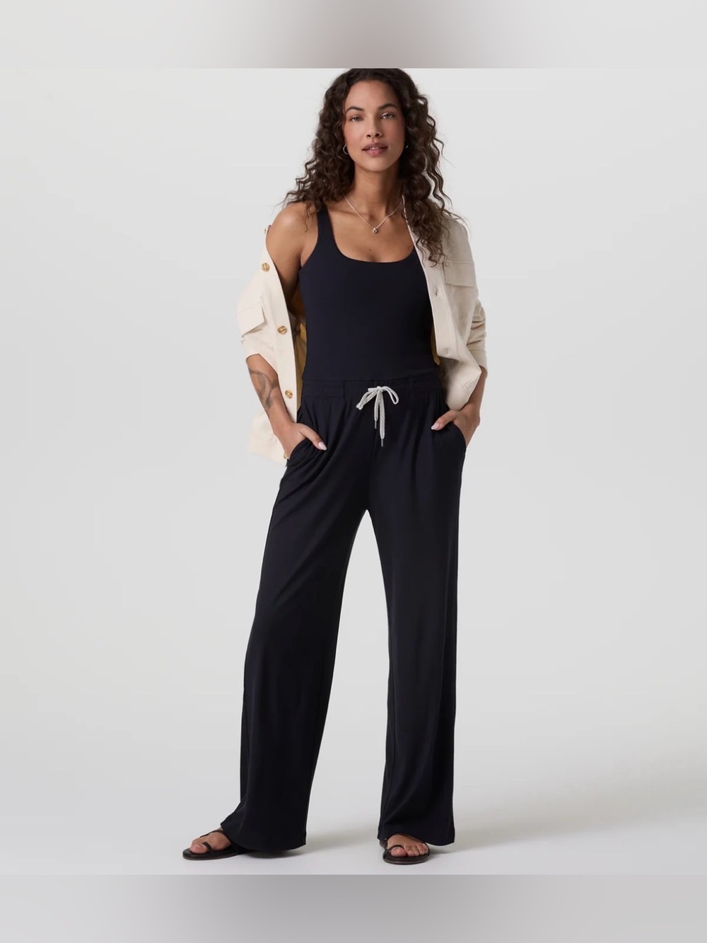 Vuori Pose Scoop Jumpsuit Black Ribbed Drawstring NWT Size M